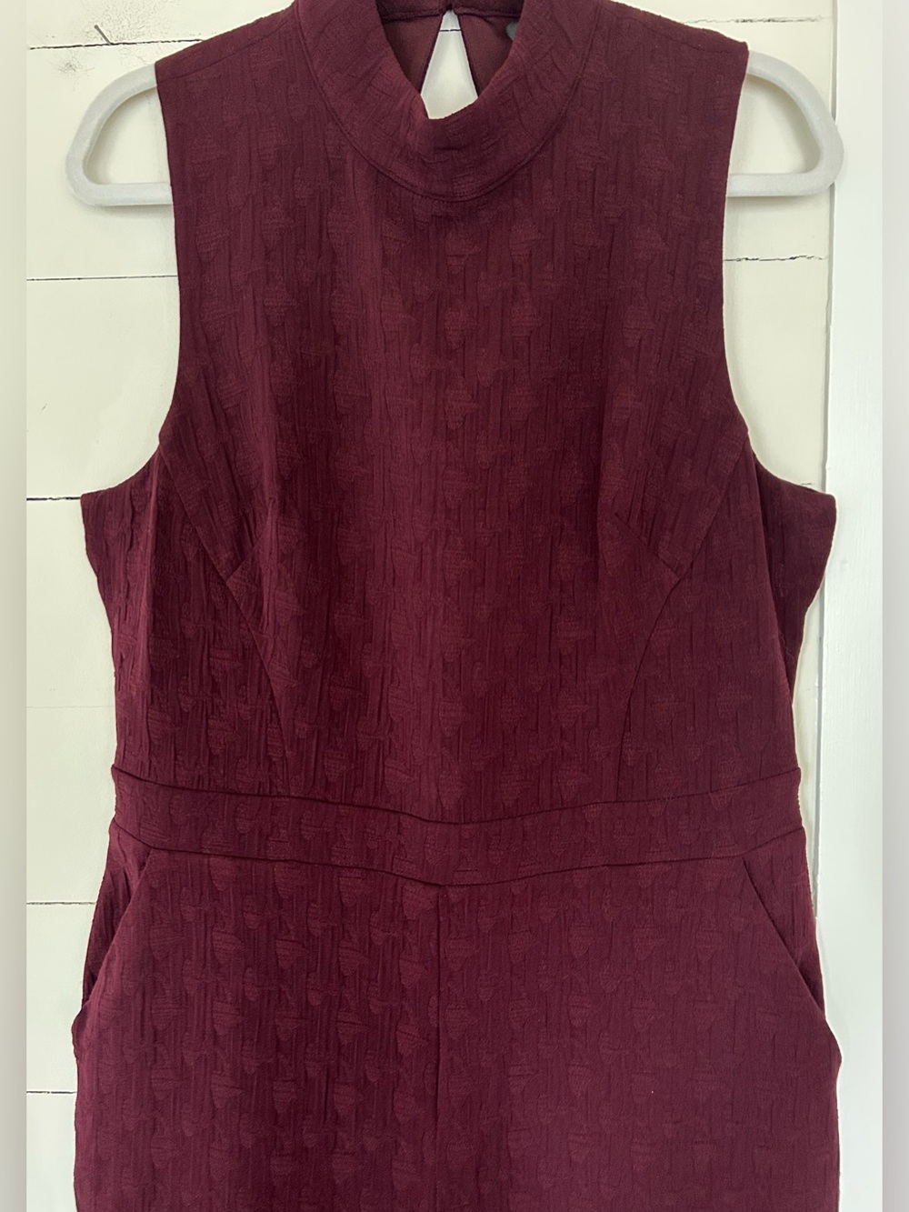 NWT Anthropologie Sleeveless Mock Neck Textured Jumpsuit - Burgundy. Size Large - Picture 2 of 7